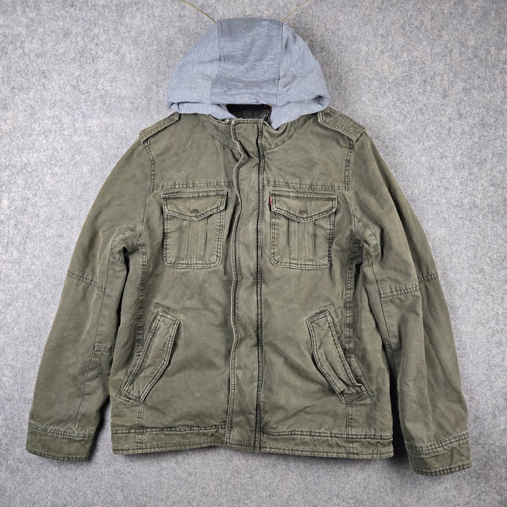Levi's Military Field Jacket Mens Medium Green Sherpa Lined Hooded Workwear Coat